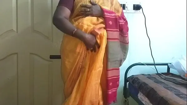 热desi indian horny tamil telugu kannada malayalam hindi cheating wife vanitha wearing orange colour saree showing big boobs and shaved pussy press hard boobs press nip rubbing pussy masturbation细夹