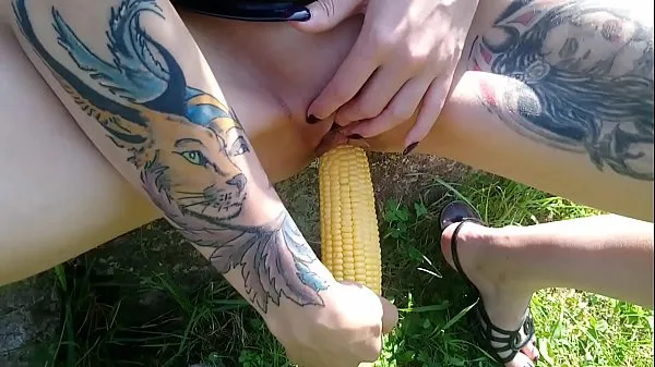Hot Lucy Ravenblood fucking pussy with corn in public fine Clips
