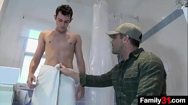 Hot Stepdad walks in on the boy taking a shower and is captivated by his youthful body fine Clips