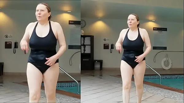 Hot Sexy Grandma is Sexy at 66 in a black swimsuit fine Clips