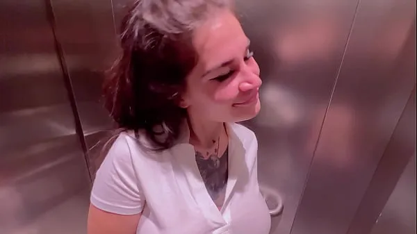 Hot Beautiful girl Instagram blogger sucks in the elevator of the store and gets a facial fine Clips