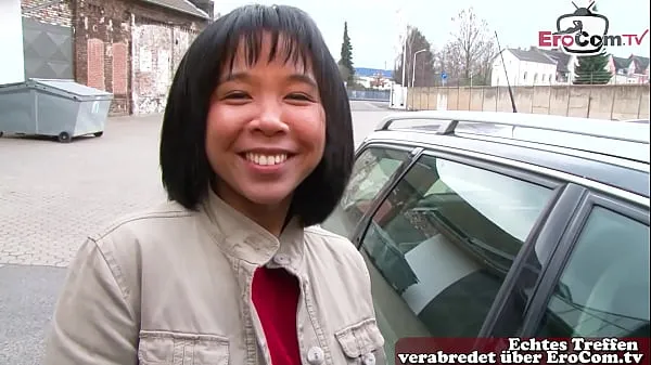German Asian young woman next door approached on the street for orgasm casting Klip halus panas