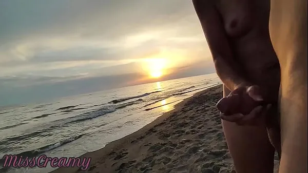 Hot French Milf Blowjob Amateur on Nude Beach public to stranger with Cumshot 02 - MissCreamy fine Clips