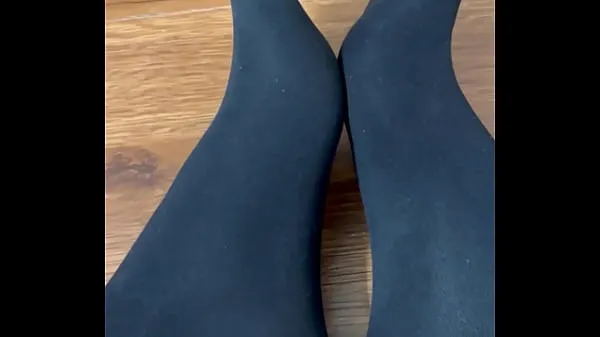 Hot Flaunting and rubbing together my black nylon feet fine Clips